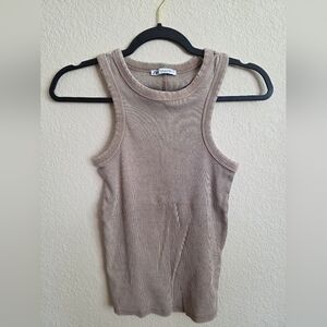 Zara Beige Ribbed Top
